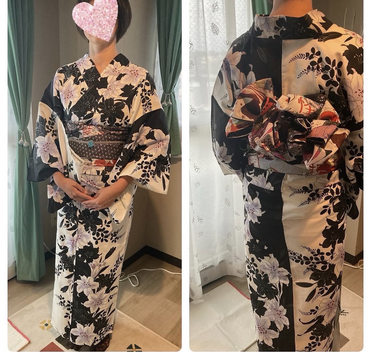 白地黒花浴衣